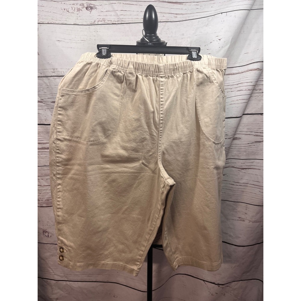 Croft & Barrow Womens Plus 3X Khaki Tan Elastic Waist Pull On Shorts Stretch